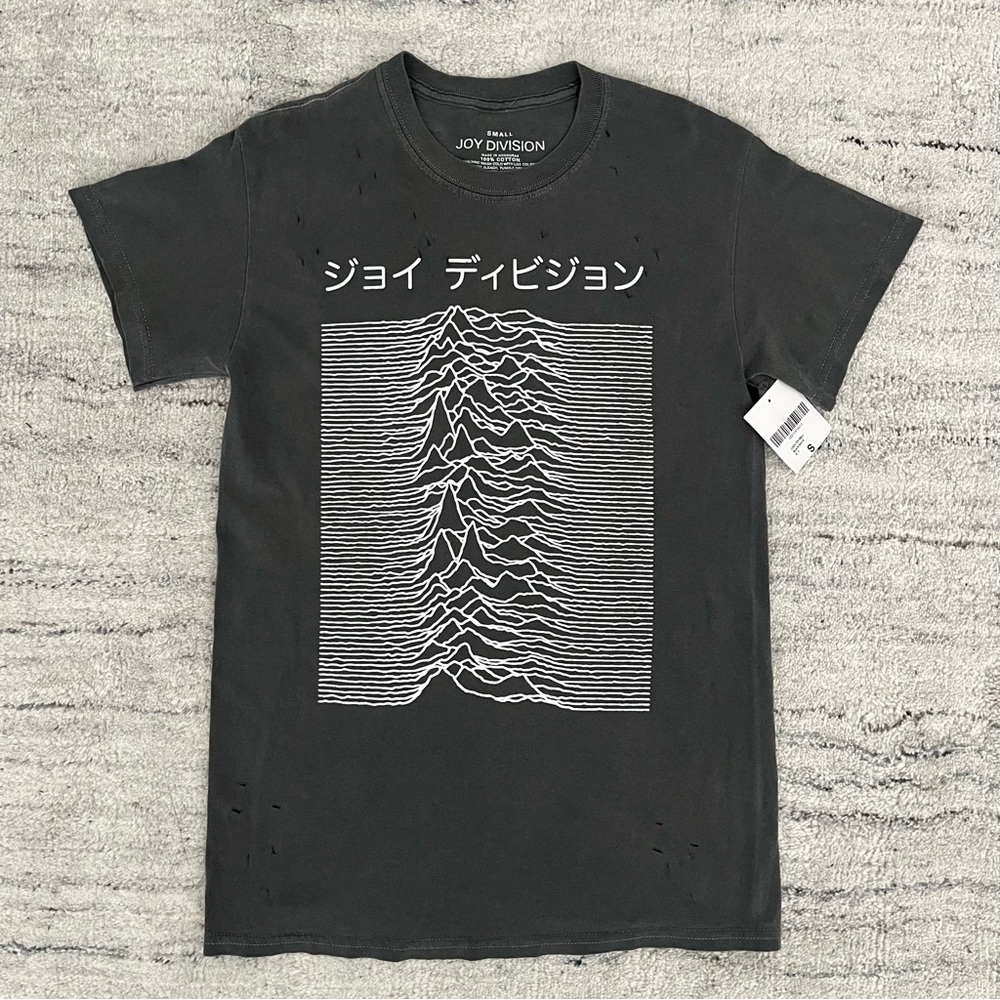 NWT Joy Division Women's Gray Distressed T-Shirt Size S Unknown Pleasures Japan